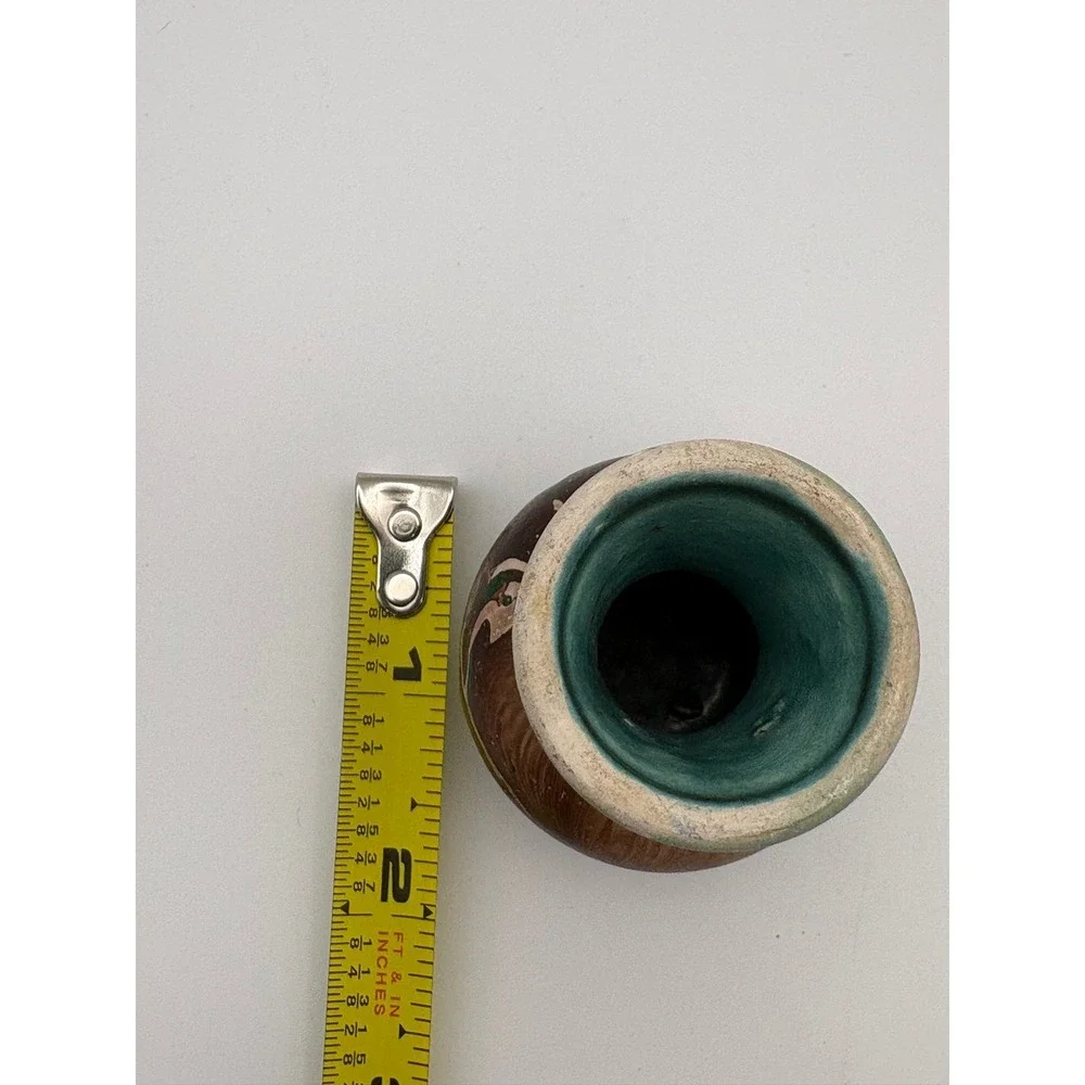 Handcrafted Swirl Ceramic Bud Vase Teal Brown Small Decorative Accent
